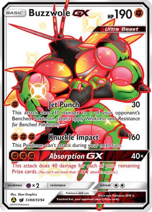 Buzzwole GX SV68/SV94  - Holofoil Hidden Fates Shiny Vault - Shiny Holo Rare