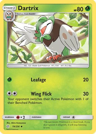 Dartrix 019/236  - Reverse Holofoil SM  Cosmic Eclipse - Uncommon