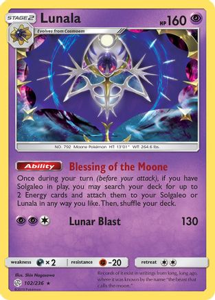 Lunala 102/236  - Holofoil SM  Cosmic Eclipse - Holo Rare
