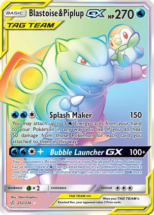 Blastoise & Piplup GX (Secret) 253  - Holofoil SM  Cosmic Eclipse - Secret Rare