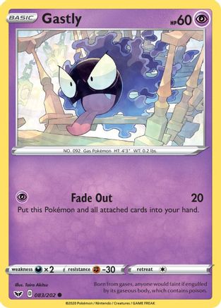 Gastly 083/202  - Reverse Holofoil SWSH01 Sword & Shield Base Set - Common