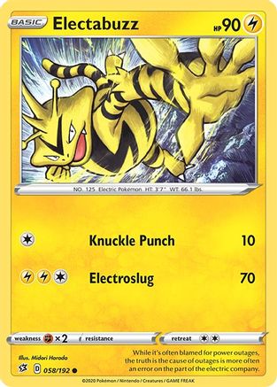 Electabuzz 058/192  - Reverse Holofoil SWSH02 Rebel Clash - Common