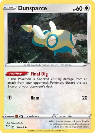 Dunsparce 137/189  SWSH03 Darkness Ablaze - Common