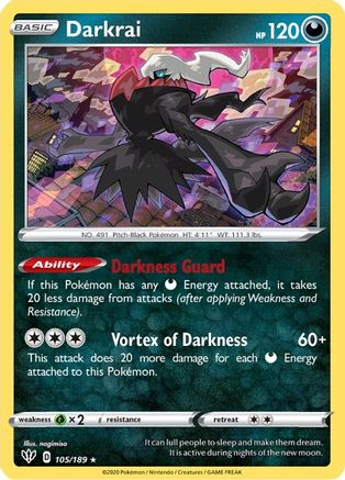 Darkrai 105/189  - Reverse Holofoil SWSH03 Darkness Ablaze - Holo Rare