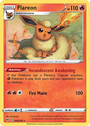 Flareon 026/185  - Reverse Holofoil SWSH04 Vivid Voltage - Rare