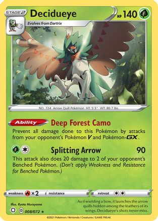 Decidueye 008/072  - Reverse Holofoil Shining Fates - Holo Rare