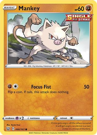 Mankey 066/163  - Reverse Holofoil SWSH05 Battle Styles - Common
