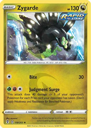 Zygarde 118/203  - Reverse Holofoil SWSH07 Evolving Skies - Holo Rare