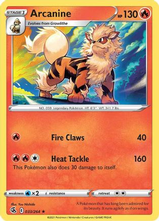 Arcanine 033/264  - Reverse Holofoil SWSH08 Fusion Strike - Rare