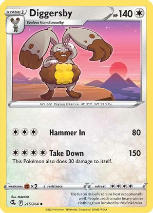 Diggersby 215/264  - Reverse Holofoil SWSH08 Fusion Strike - Uncommon