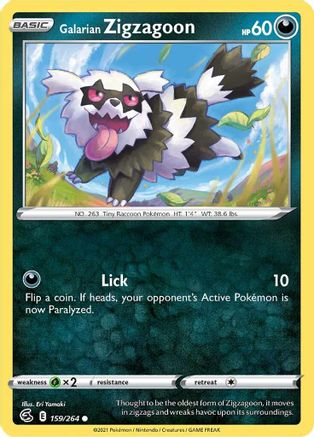 Galarian Zigzagoon 159/264  - Reverse Holofoil SWSH08 Fusion Strike - Common