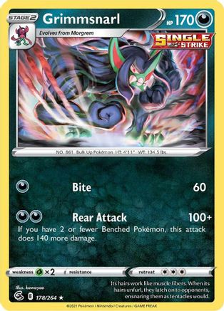Grimmsnarl 178/264  - Reverse Holofoil SWSH08 Fusion Strike - Holo Rare