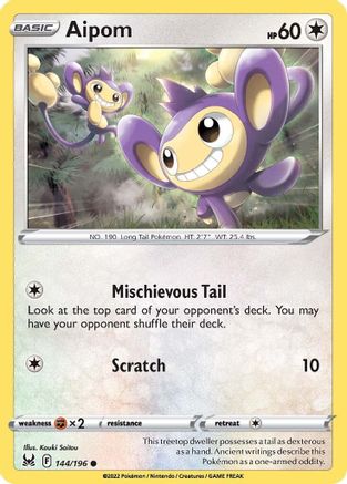 Aipom 144/196  - Reverse Holofoil SWSH11 Lost Origin - Common