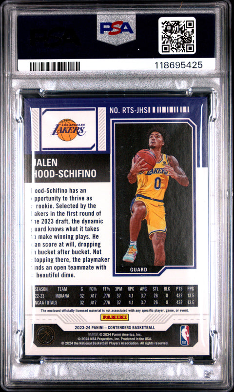 2023 PANINI CONTENDERS ROOKIE TICKET SWATCHES #RTSJHS JALEN HOOD-SCHIFINO PSA 9