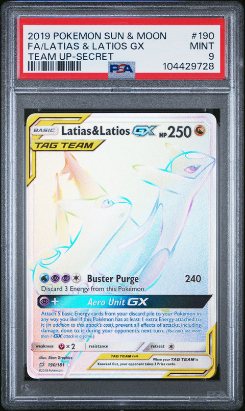 PSA 9 #190 FULL ART/LATIAS & LATIOS GX TEAM UP-SECRET