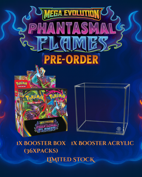 Pokemon TCG: Mega Evolution - Phantasmal Flames Booster + Pokémon Booster Box Acrylic Case