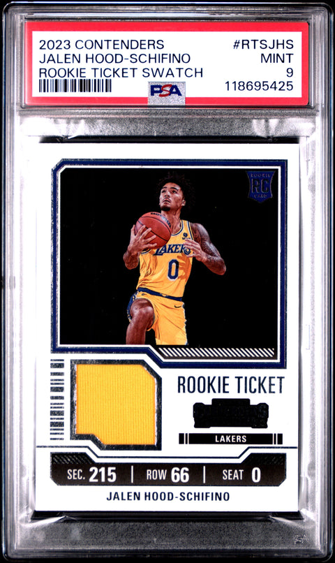 2023 PANINI CONTENDERS ROOKIE TICKET SWATCHES #RTSJHS JALEN HOOD-SCHIFINO PSA 9