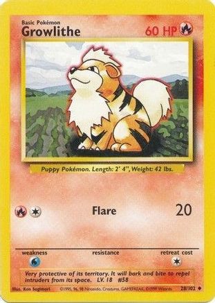 Growlithe 028/102  Base Set - Uncommon