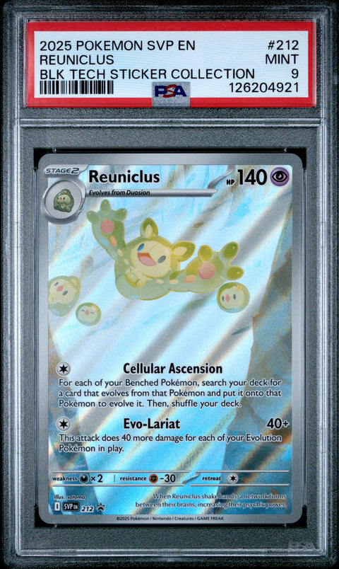 2025 POKEMON SVP EN-SV BLACK STAR PROMO #212 REUNICLUS BLK TECH STICKER COLLECTION PSA 9