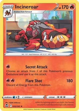 Incineroar 032/195  - Reverse Holofoil SWSH12 Silver Tempest - Rare