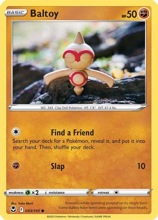 Baltoy 093/195  - Reverse Holofoil SWSH12 Silver Tempest - Common