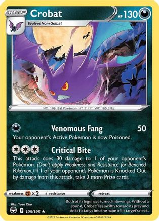 Crobat 105/195  - Reverse Holofoil SWSH12 Silver Tempest - Holo Rare