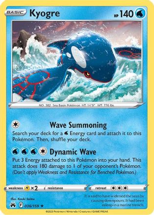 Kyogre 036/159  - Holofoil Crown Zenith - Holo Rare