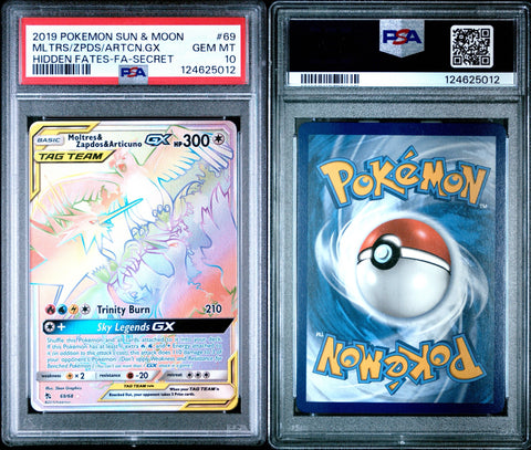 PSA 10 #69 MOLTRES & ZAPDOS & ARTICNO GX HIDDEN FATES FA/SECRET