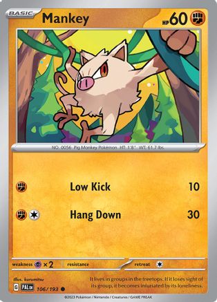 Mankey 106/193  - Reverse Holofoil SV02 Paldea Evolved - Common