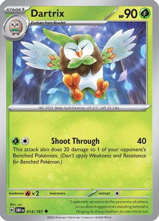 Dartrix 014/197  - Reverse Holofoil SV03 Obsidian Flames - Uncommon