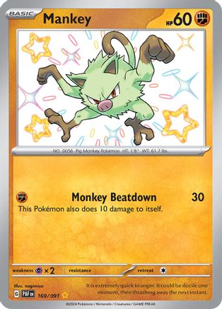 Mankey 169/091  - Holofoil SV Paldean Fates - Shiny Rare