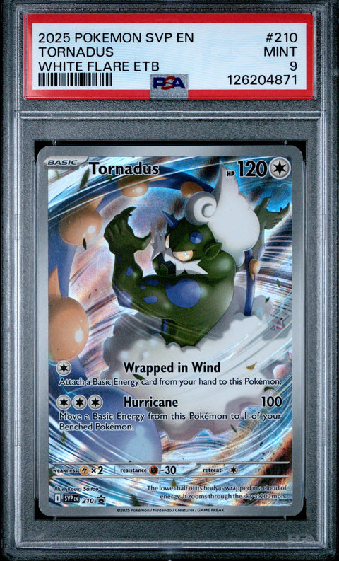 2025 POKEMON SVP EN-SV BLACK STAR PROMO #210 TORNADUS WHITE FLARE ETB PSA 9