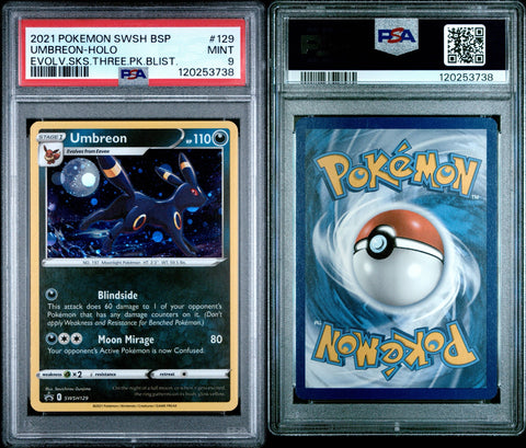 PSA 9 #129 UMBREON-HOLO EVOLV.SKS.THREE.PK.BLIST.