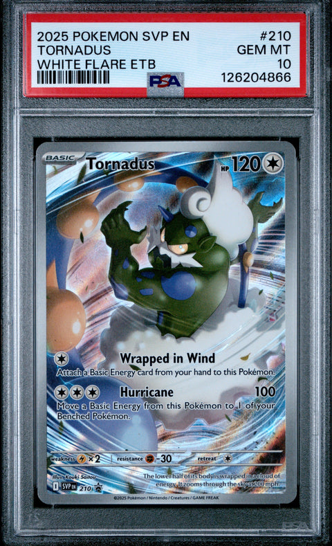 2025 POKEMON SVP EN-SV BLACK STAR PROMO #210 TORNADUS WHITE FLARE ETB PSA 10
