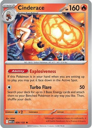 Cinderace 028  - Reverse Holofoil ME01 Mega Evolution - Rare