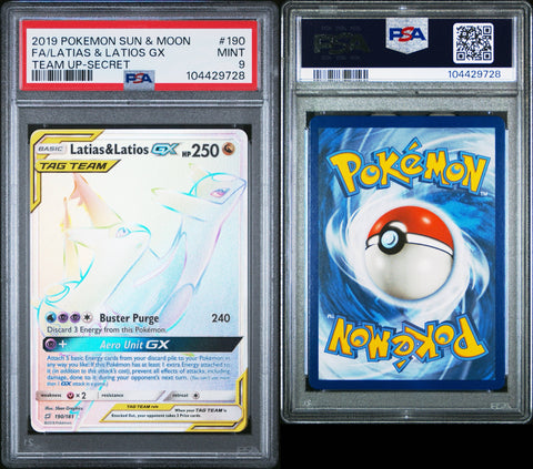 PSA 9 #190 FULL ART/LATIAS & LATIOS GX TEAM UP-SECRET
