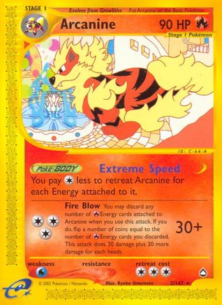 Arcanine 002  - Reverse Holofoil Aquapolis - Rare