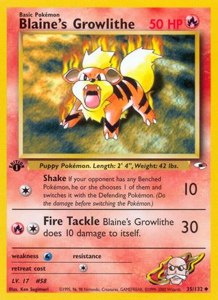 Blaine's Growlithe (35) 035/132  - 1st Edition Gym Heroes - Uncommon