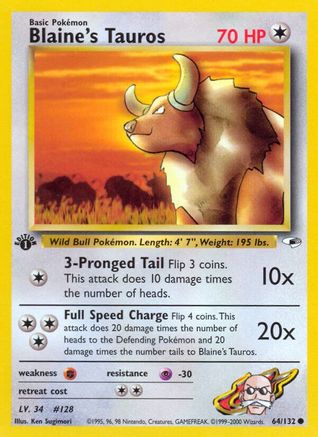 Blaine's Tauros 064/132  - 1st Edition Gym Heroes - Common