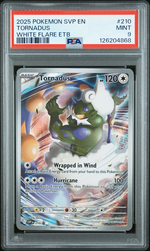 2025 POKEMON SVP EN-SV BLACK STAR PROMO #210 TORNADUS WHITE FLARE ETB PSA 9