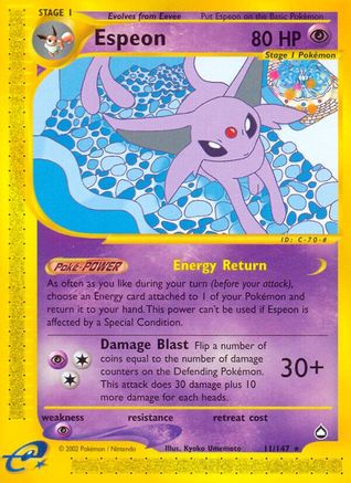 Espeon 011  - Reverse Holofoil Aquapolis - Rare