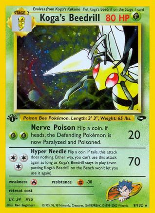 Koga's Beedrill 009/132  - Unlimited Holofoil Gym Challenge - Holo Rare