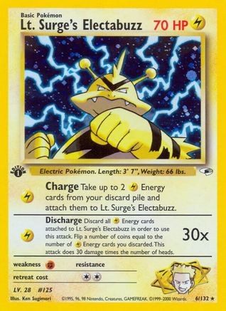 Lt. Surge's Electabuzz (6) 006/132  - Unlimited Holofoil Gym Heroes - Holo Rare