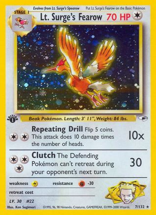 Lt. Surge's Fearow 007/132  - 1st Edition Holofoil Gym Heroes - Holo Rare