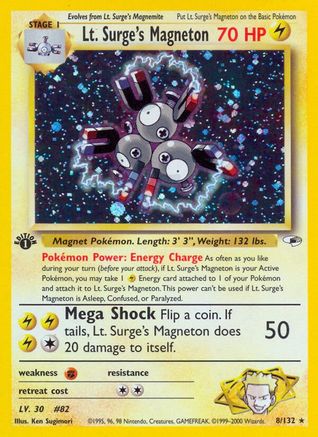 Lt. Surge's Magneton 008/132  - Unlimited Holofoil Gym Heroes - Holo Rare