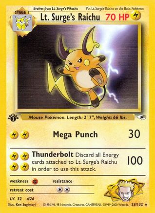 Lt. Surge's Raichu 028/132  - Unlimited Gym Heroes - Rare