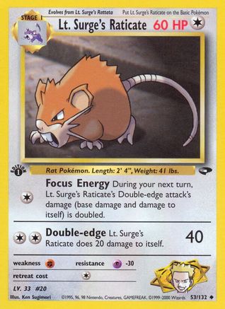 Lt. Surge's Raticate 053/132  - 1st Edition Gym Challenge - Uncommon
