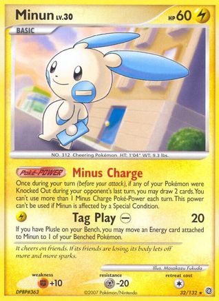 Minun 032/132  - Reverse Holofoil Secret Wonders - Rare