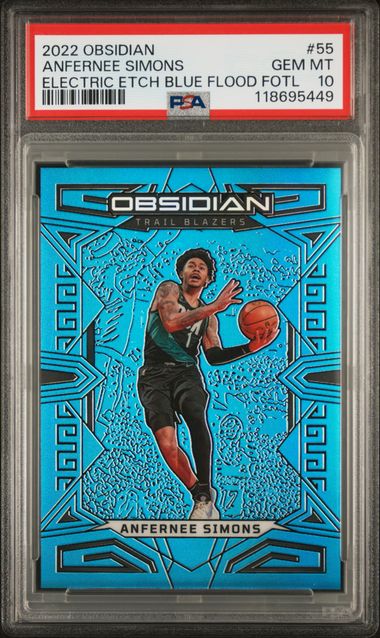 2022 PANINI OBSIDIAN #55 ANFERNEE SIMONS ELECTRIC ETCH BLUE FLOOD FOTL PSA 10