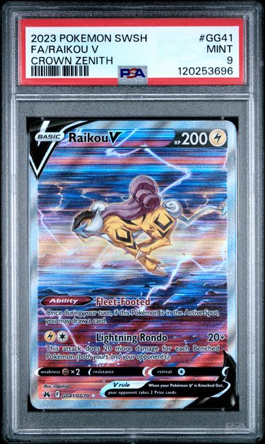 #120253696  2023 POKEMON SWORD AND SHIELD CROWN ZENITH #GG41 FA/RAIKOU V CROWN ZENITH PSA 9